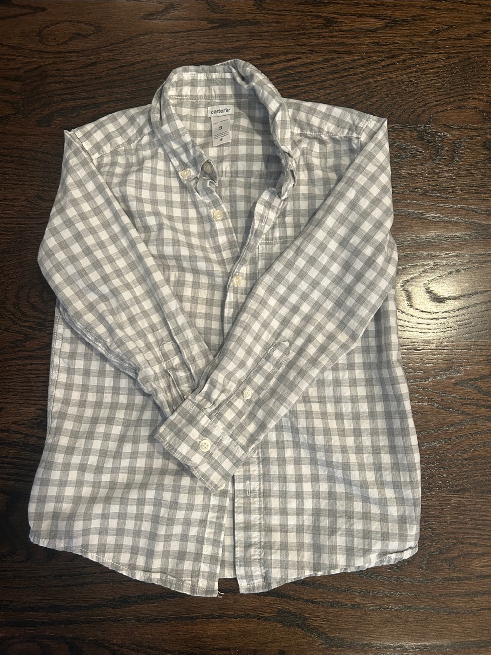 Carter's Light Gray and White Plaid Button-Down Shirt